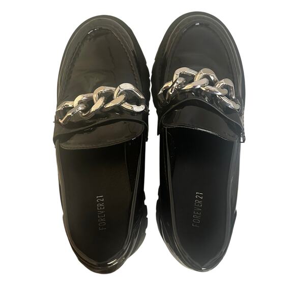FOREVER 21 Black Patent Leather Platform Loafers Woman Size 8 - Picture 4 of 8